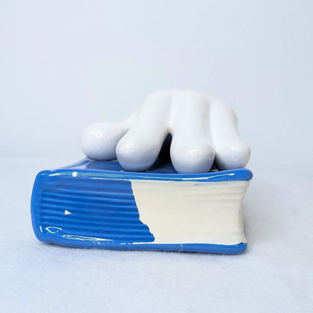 VTG Disney Enesco Mickey Mouse Story Book Gloves Ceramic Book Ends Blue Yellow